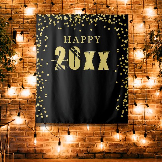 Happy New Year Black Gold Confetti Foto Hintergrun Wandteppich