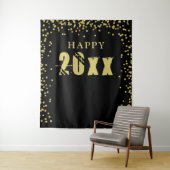 Happy New Year Black Gold Confetti Foto Hintergrun Wandteppich (Beispiel)