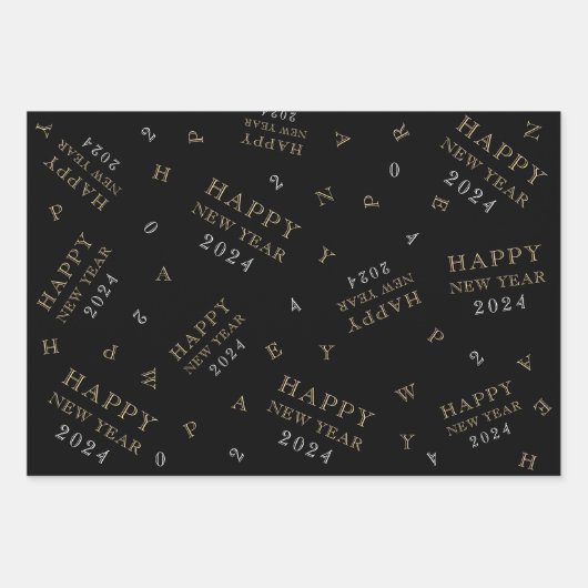 Happy New Year Black Gold Geschenkpapier Set (Vorderseite 2)