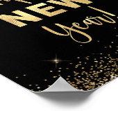 Happy New Year Black & Gold Glitzer Party Sign Poster (Ecke)