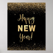 Happy New Year Black & Gold Glitzer Party Sign Poster (Vorne)