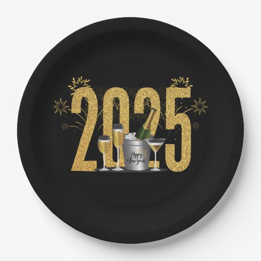 Happy New Year - Black Gold Plate Pappteller (Vorderseite)