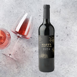 Happy New Year Black Gold Weinetikett