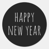 Happy New Year | Black Modern Minimalistisch Holid Runder Aufkleber (Vorderseite)