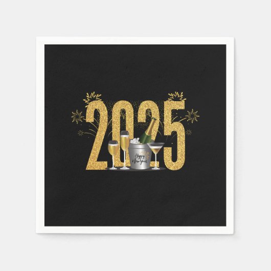 Happy New Year - Black Napkin Serviette (Vorderseite)