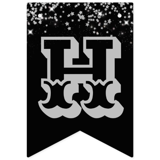 Happy New Year Black Silver Wimpelkette (Zweite Fahne)