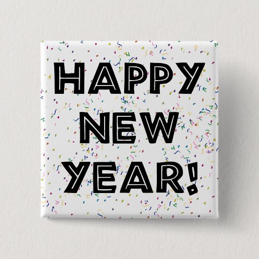 Happy New Year Black Text Button (Vorderseite)