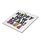 Happy New Year - Black Text with Party Hats Fliese (Seite)