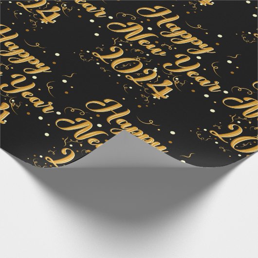Happy New Year Black Wrapping Paper Geschenkpapier (Ecke)