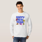 Happy New Year - Blauer Text mit Party Hats T-Shirt (Vorne ganz)