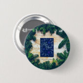 Happy New Year Blue and Green Pine Button (Vorne & Hinten)