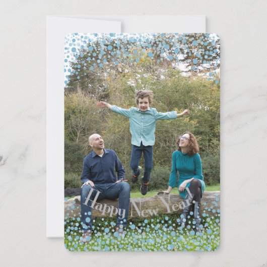 Happy New Year Blue Confetti Feiertagskarte (Vorderseite)