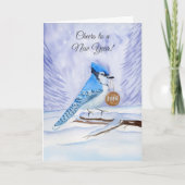 Happy New Year Blue Jay Holding a 2026 Wooden Sign Karte (Vorderseite)