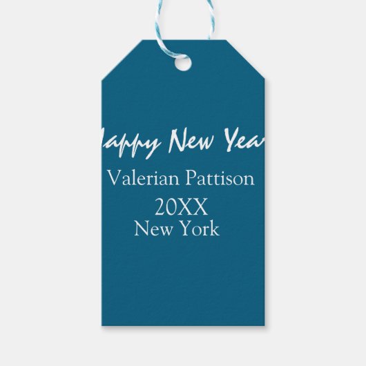 Happy new year blue name place year boho simple  geschenkanhänger (Vorderseite)