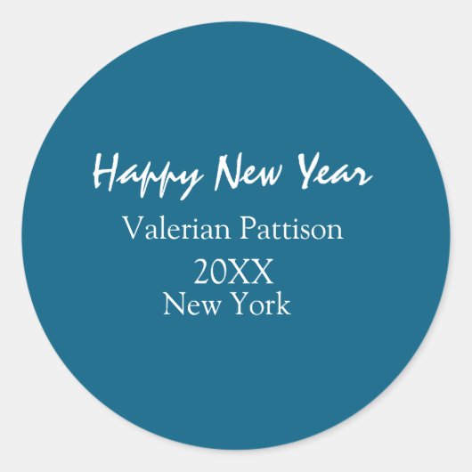 Happy new year blue name place year boho simple runder aufkleber (Vorderseite)