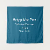 Happy new year blue name place year boho simple wandteppich (Vorderseite)