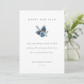 Happy New Year Blue Pinecones Flat Card Einladung (Stehend Vorderseite)