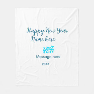 Happy New Year Blue Schneeflocken modern rustikal Fleecedecke