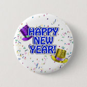 Happy New Year Blue & White Text Button (Vorderseite)