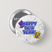 Happy New Year Blue & White Text Button (Vorne & Hinten)