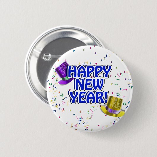 Happy New Year Blue & White Text Button (Vorne & Hinten)