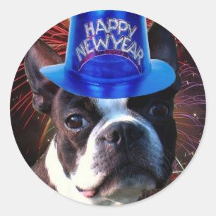 Happy New Year Boston Terrier Aufkleber