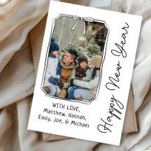 Happy New Year Bow Minimalistisch Black & White Fo