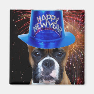 Happy New Year Boxer Hundemagnet Magnet
