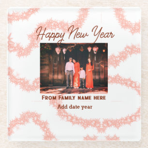 Happy new year brawn fügen Foto Familienname Glitz Glasuntersetzer