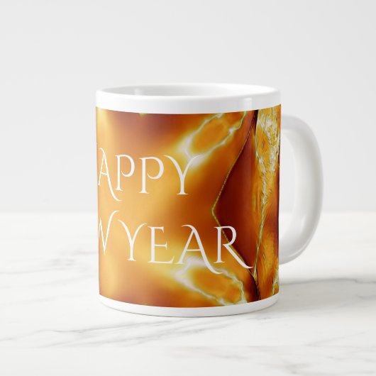 Happy New Year Brown Gold Copper Elegante Star Jumbo-Tasse (Vorderseite Rechts)