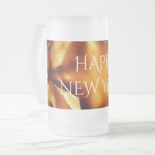 Happy New Year Brown Gold Copper Elegante Star Mattglas Bierglas (Vorderseite Links)