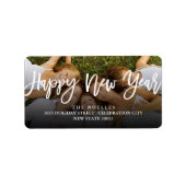 Happy New Year Brush Script Calligrafy Foto Adressaufkleber (Vorne)