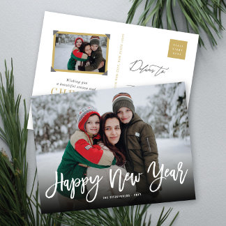 Happy New Year Brush Script Calligrafy Foto Feiertagspostkarte