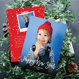 Happy New Year Brushed Script Holiday Foto Card Feiertagskarte