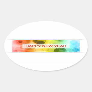 Happy new year (bunt bunt bkeh) ovaler aufkleber