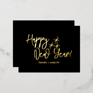 Happy New Year Business Logo Black Gold Folien Feiertagspostkarte