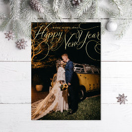 Happy New Year Calligrafy Holiday Foto Foil Card Folien Feiertagskarte