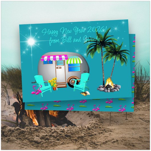 Happy New Year Camping Greeting Card Einladung