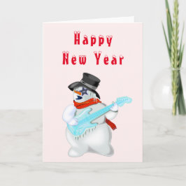 Happy New Year Card Snowman Gitarre Player Musical Karte