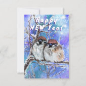 Happy New Year Card Sparrows Couple im Winter Karte (Rückseite)