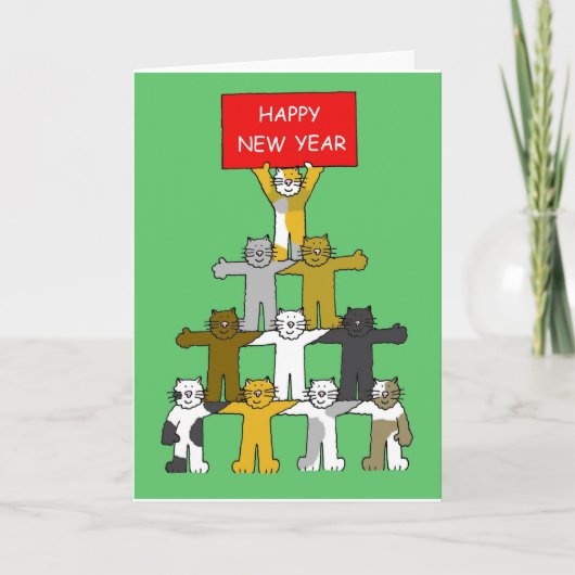 Happy New Year Cartoon Cats Feiertagskarte (Vorderseite)