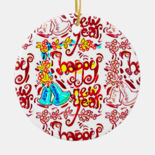 Happy New Year Cartoon Handwriting Design Keramikornament