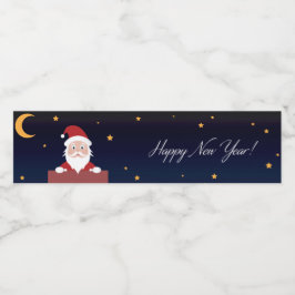 Happy New Year, Cartoon Santa on House Wasserflaschenetikett