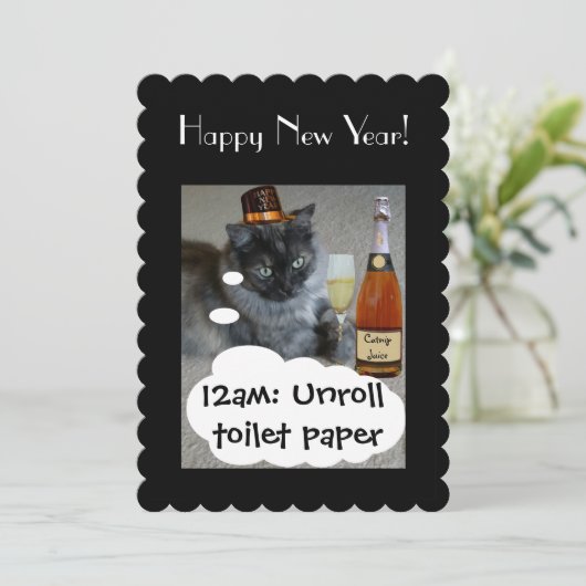 Happy New Year (cat) Einladung von RoseWrites (Stehend Vorderseite)