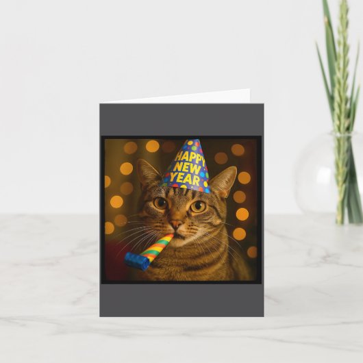 Happy New Year Cat Funny Party Hat Feline Meme Cel Karte (Vorderseite)