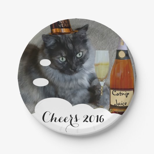 Happy New Year (cat) Paper Tellers von RoseWrites Pappteller (Vorderseite)