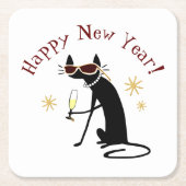Happy New Year Cat with Champagne Rechteckiger Pappuntersetzer (Vorderseite)