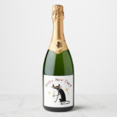Happy New Year Cat with Champagne Schaumweinetikett (Vorderseite)