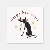 Happy New Year Cat with Champagne Serviette (Vorderseite)
