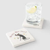 Happy New Year Cat with Champagne Steinuntersetzer (Seitenansicht)